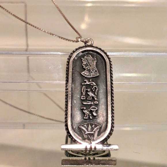 Oxidized Silver - Vintage Egyptian Hieroglyphics Pendant - Picture 3 of 5